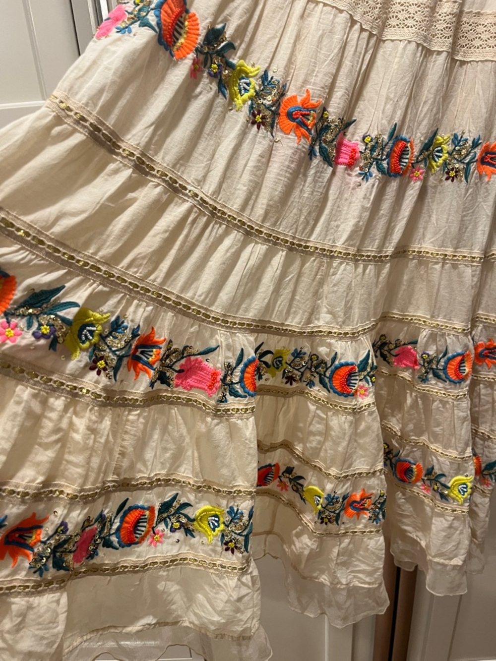 Boston Proper NEW Embroidered Beaded Floral Folk Art Strapless Maxi Dress Small - Picture 7 of 10